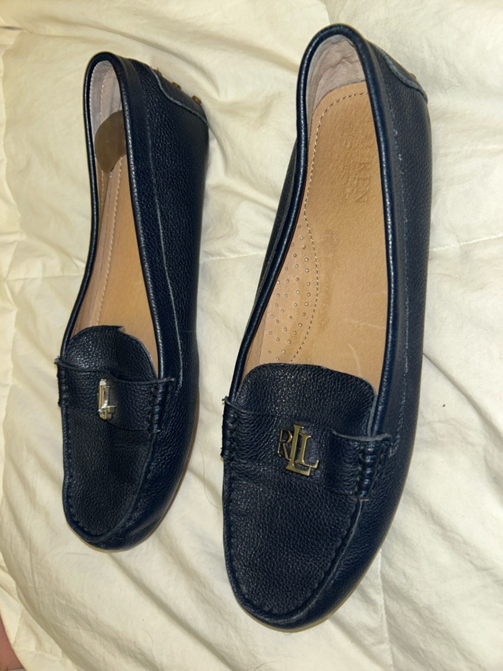 Lauren Ralph Lauren: Navy Blue Loafers 100% Leather: Woman 8.5/Men 7 - Picture 4 of 5
